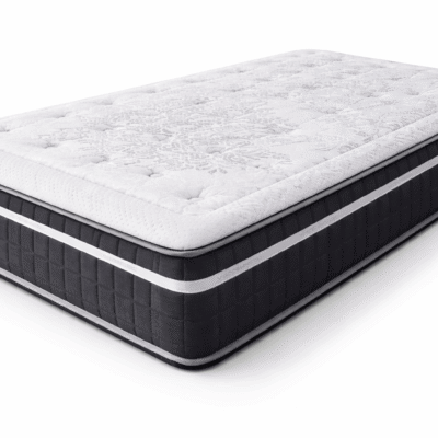 Colchón viscoelástico con tapa superior acolchada blanca de diseño capitoné y laterales en color gris oscuro, acabado premium para descanso confortable.